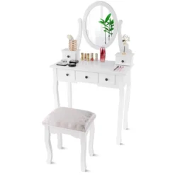 Costway Makeup Desk Vanity Dressing Table Oval Stool 5 Storage Drawers 16 Costway Makeup Desk Vanity Dressing Table Oval Stool 5 Storage Drawers -Costway GUEST 0015528a 567c 4cab 9371 e39215e15f19