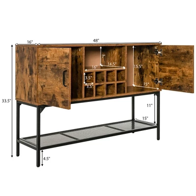 Costway Industrial Kitchen Buffet Sideboard 2-Door Console Table W/Open Shelf Wine Rack 3 Costway Industrial Kitchen Buffet Sideboard 2-Door Console Table W/Open Shelf Wine Rack - Image 3