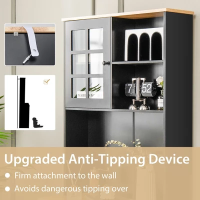 Costway 72'' Freestanding Pantry Cabinet Kitchen Buffet Sideboard Hutch With 3 Doors Black/White 6 Costway 72'' Freestanding Pantry Cabinet Kitchen Buffet Sideboard Hutch With 3 Doors Black/White - Image 6