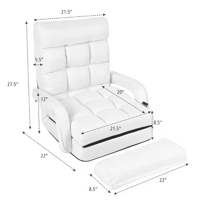 Costway Folding Floor Armchair W/6-position Adjustable Back & Lumbar Pillow White 6 Costway Folding Floor Armchair W/6-position Adjustable Back & Lumbar Pillow White - Image 6