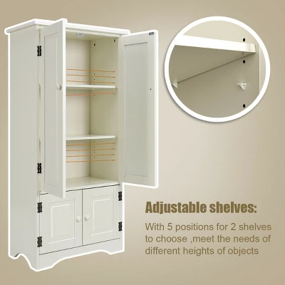 Costway Accent Storage Cabinet Adjustable Shelves Antique 2 Door Floor Cabinet White 4 Costway Accent Storage Cabinet Adjustable Shelves Antique 2 Door Floor Cabinet White - Image 4
