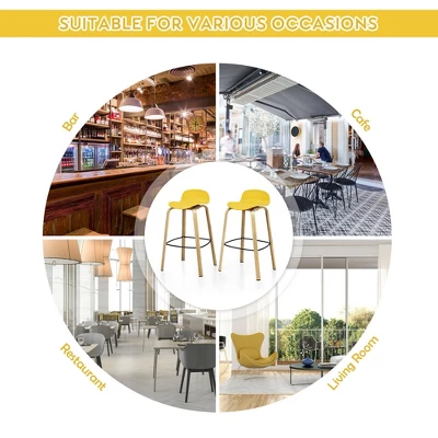 Costway Modern Set Of 4 Barstools 30inch Pub Chairs W/Low Back & Metal Legs Yellow 4 Costway Modern Set Of 4 Barstools 30inch Pub Chairs W/Low Back & Metal Legs Yellow - Image 4