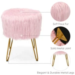 Costway Faux Fur Vanity Chair Makeup Stool Furry Padded Seat Round Ottoman Pink/White -Costway GUEST 00aa6c0e 7257 40ca 92cf 310a18388ef7