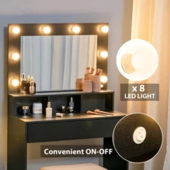 Costway Vanity Table Set With Lighted Mirror 8 LED Bulbs Large Drawer Cushion Stool 12 Costway Vanity Table Set With Lighted Mirror 8 LED Bulbs Large Drawer Cushion Stool -Costway GUEST 00b0fc7b 8cdb 4490 8740 4d1f4d6008e8