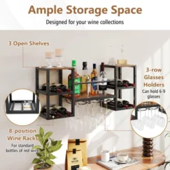 Costway 3-Tier Wall Mounted Wine Rack With Glass Holder Open Shelf Wine Storage Rack Brown 16 Costway 3-Tier Wall Mounted Wine Rack With Glass Holder Open Shelf Wine Storage Rack Brown -Costway GUEST 00cbc9c8 41d1 4e0f 9d6c 7a0eb92e09e7