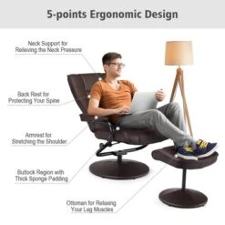 Costway Recliner Chair Swivel PU Leather Lounge Accent Armchair W/ Ottoman Brown -Costway GUEST 00d22616 5128 49cd 83cc d0f934b77b16