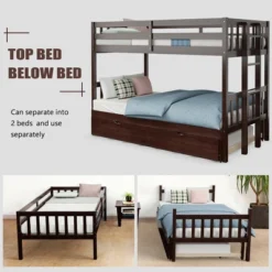 Costway Twin Over Twin Pull-Out Bunk Bed With Trundle Wooden Ladder WhiteEspresso -Costway GUEST 010d3ae5 20b8 4332 abf3 ffa36d623e32