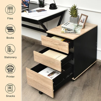 Costway 3-Drawer Mobile File Cabinet Vertical Filling Cabinet For Home Office 4 Costway 3-Drawer Mobile File Cabinet Vertical Filling Cabinet For Home Office - Image 4