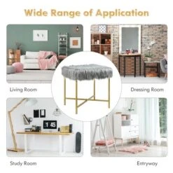 Costway Faux Fake Fur Stool Ottoman Footrest Stool Decorative With Metal Legs GreyPinkWhite -Costway GUEST 019f8767 472d 4674 9bf4 2fbbde10ba5b