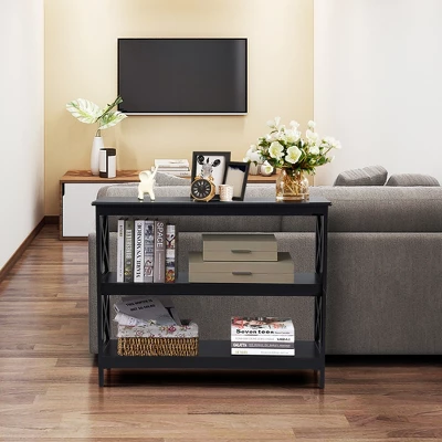 Costway 3-Tier Console Table X-Design Bookshelf Sofa Side Accent Table W/Shelf EspressoBlack 2 Costway 3-Tier Console Table X-Design Bookshelf Sofa Side Accent Table W/Shelf EspressoBlack - Image 2