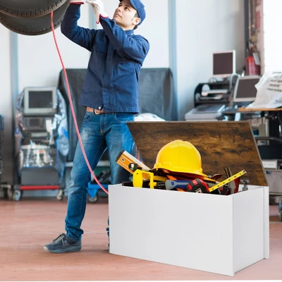 Costway Flip-top Storage Chest Lift Top Storage Bench Wooden Deck Box Toy Box 2 Costway Flip-top Storage Chest Lift Top Storage Bench Wooden Deck Box Toy Box - Image 2