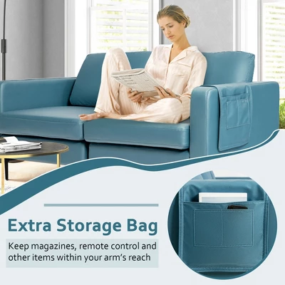 Costway Modern Loveseat Leathaire Fabric 2-Seat Sofa Couch W/ Side Storage Pocket 6 Costway Modern Loveseat Leathaire Fabric 2-Seat Sofa Couch W/ Side Storage Pocket - Image 6