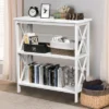Costway Wooden Shelf Bookcase 3-Tier Open Bookshelf W/X-Design Freestanding Rack BlackBrownNaturalWhite