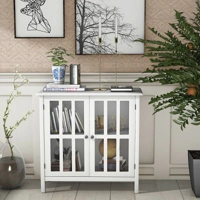 Costway 31'' Storage Buffet Cabinet Glass Door Sideboard Console Table Server Display White 3 Costway 31'' Storage Buffet Cabinet Glass Door Sideboard Console Table Server Display White - Image 3