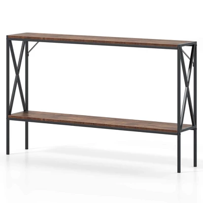 Costway Narrow Console Table 2-Tier Entryway Table With Storage 2 Support Bars Sofa Table Brown/White 10 Costway Narrow Console Table 2-Tier Entryway Table With Storage 2 Support Bars Sofa Table Brown/White - Image 10