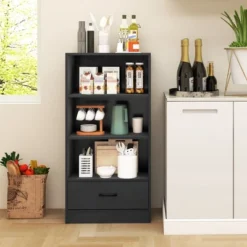 Costway 4-Tier Bookcase 48'' Display Bookshelf Storage Organizer With Shelves & Drawer Grey/White/Natural -Costway GUEST 02e706d1 0b22 4e36 9511 28adf91ed299