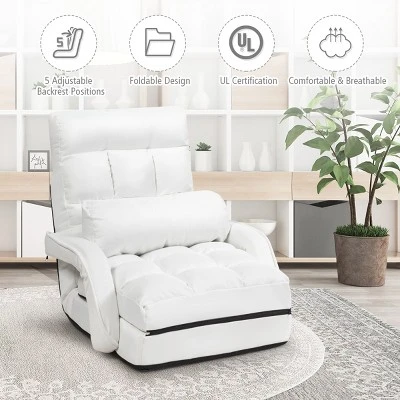 Costway Folding Floor Armchair W/6-position Adjustable Back & Lumbar Pillow White 1 Costway Folding Floor Armchair W/6-position Adjustable Back & Lumbar Pillow White