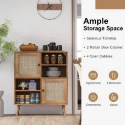 Costway Rattan Buffet Sideboard Accent Storage Cabinet Coffee Bar Cabinet Doors Cubbies -Costway GUEST 03c171fc 1528 4c06 9178 2b24729bb98f