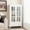 Costway Bookcase Cabinet Storage Bookshelf Organizer Tempered Glass Doors Shelf Drawer White/Black