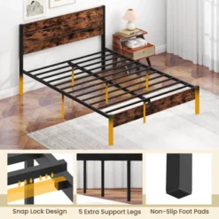 Costway Twin/Full/Queen/King Bed Frame With Tall Industrial Headboard Heavy-Duty Metal Slats Support Brown 18 Costway Twin/Full/Queen/King Bed Frame With Tall Industrial Headboard Heavy-Duty Metal Slats Support Brown -Costway GUEST 04000776 9122 40c3 ab69 aff4d1618b11