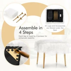 Costway Faux Fur Vanity Stool Square Furry Ottoman W/ Golden Metal Legs -Costway GUEST 040b5b0a 86b4 4e21 a60c 106b33188012
