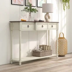 Costway Farmhouse Console Table Entryway Sideboard With 3 Drawers & Open Storage Shelf