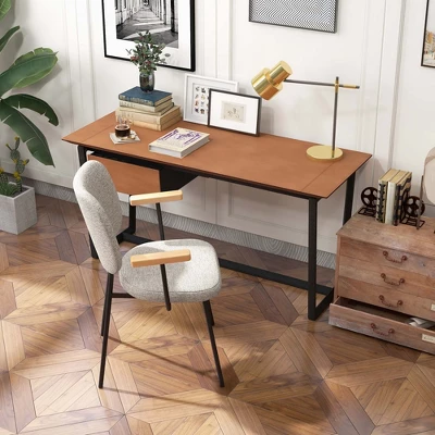 Costway Set Of 2 Modern Linen Fabric Dining Chairs Padded Kitchen Accent Armchair Grey/Orange 4 Costway Set Of 2 Modern Linen Fabric Dining Chairs Padded Kitchen Accent Armchair Grey/Orange - Image 4