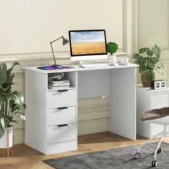 Costway 42.5” Computer Desk With Built-in Charge Station 3 Drawers & Open Shelf