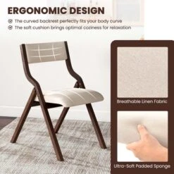 Costway Folding Dining Chair Set Of 2 Wooden Upholstered Modern Linen Fabric Padded Seat -Costway GUEST 0473c52e 0600 41d5 9de2 94660338ab68