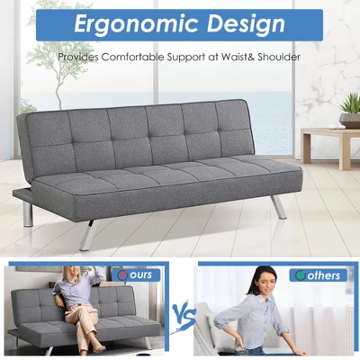 Costway Convertible Futon Sofa Bed Adjustable Sleeper With Stainless Steel Legs 5 Costway Convertible Futon Sofa Bed Adjustable Sleeper With Stainless Steel Legs - Image 5
