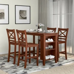 Costway Counter Height Pub Table Bar Table W/ Rubber Wood Legs & Storage Shelves -Costway GUEST 04c8d51f 5876 49f5 8098 205130cd21be