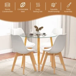 Costway Dining Table Set For 4 Modern Kitchen Table Set With Round GlassTempeTable&4 Chairs -Costway GUEST 0504ddc3 51d4 4f72 9ae5 afba40340ffb