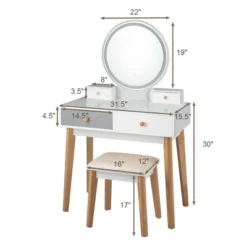 Costway Vanity Table 3 Color Lighting Modes MakeUp Stool Jewelry