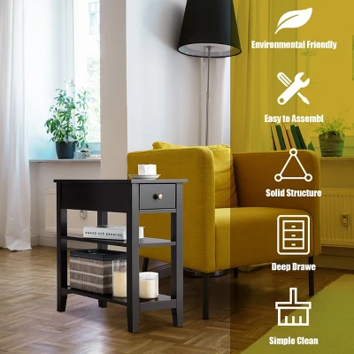 Costway 2 PCS 3Tier Nightstand Bedside Side End Table W/Double Shelves Black 5 Costway 2 PCS 3Tier Nightstand Bedside Side End Table W/Double Shelves Black - Image 5