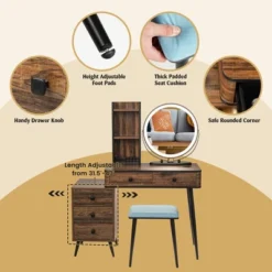Costway Vanity Makeup Table Set 3-Color Dimmable Human Body Induction LED Light WhiteBrown 17 Costway Vanity Makeup Table Set 3-Color Dimmable Human Body Induction LED Light WhiteBrown -Costway GUEST 05700f89 6b8a 45e8 8687 b1a8300a9e0a