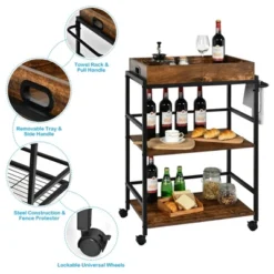 Costway 3-Tier Rolling Bar Cart Kitchen Serving Cart W/ Removable Tray & Handle 15 Costway 3-Tier Rolling Bar Cart Kitchen Serving Cart W/ Removable Tray & Handle -Costway GUEST 0613fbfe 469a 4347 a54e 7054617ce256