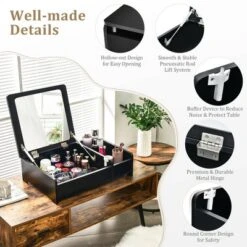 Costway 2-in-1 Vanity Dresser W/ Flip-Top Mirror Tabletop Storage Box Makeup Laptop Black -Costway GUEST 06260084 dfe7 4208 acd1 c4d3564d021f