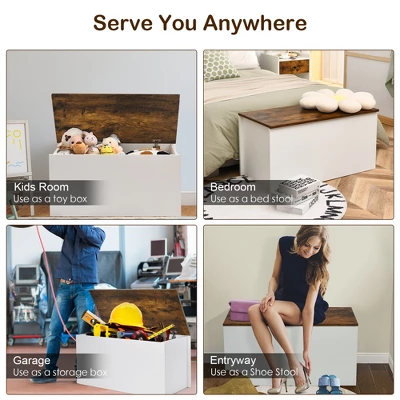 Costway Flip-top Storage Chest Lift Top Storage Bench Wooden Deck Box Toy Box 6 Costway Flip-top Storage Chest Lift Top Storage Bench Wooden Deck Box Toy Box - Image 6