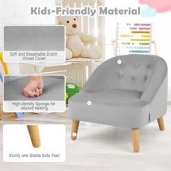 Costway Kids Sofa Chair W/ Ottoman Toddler Single Sofa Velvet Upholstered Couch GreyPink -Costway GUEST 06ae2e96 8b58 4a19 b4da 17a900d051e7