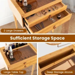 Costway Makeup Vanity Table With Adjustable Mirror Bamboo Dressing Table 2 Drawers -Costway GUEST 072411e2 5c8e 43aa aeec ba09be7b67c0