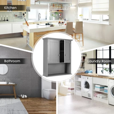 Costway Wall Mount Bathroom Cabinet Storage Organizer Medicine Cabinet With 2-Doors And 1- Shelf Cottage Collection Wall Cabinet 5 Costway Wall Mount Bathroom Cabinet Storage Organizer Medicine Cabinet With 2-Doors And 1- Shelf Cottage Collection Wall Cabinet - Image 5