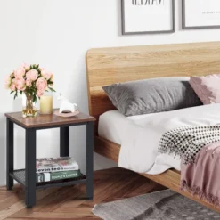 Costway 2 PCS Industrial End Table 2Tier Side Table W/Storage Shelf Sofa Black -Costway GUEST 07b880c6 5af0 47bf b72c 873d25356a6b