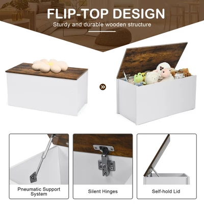 Costway Flip-top Storage Chest Lift Top Storage Bench Wooden Deck Box Toy Box 8 Costway Flip-top Storage Chest Lift Top Storage Bench Wooden Deck Box Toy Box - Image 8