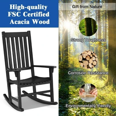 Costway 2PCS Wood Rocking Chair Porch Rocker High Back Garden Seat Indoor Outdoor 8 Costway 2PCS Wood Rocking Chair Porch Rocker High Back Garden Seat Indoor Outdoor - Image 8