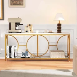 Costway 2-Tier Faux Marble Top Console Table 71" Narrow Console Table For Entryway