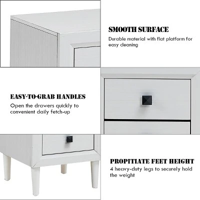 Costway 2 PCs Nightstand End Bedside Coffee Table Wooden Leg Storage Drawers White 9 Costway 2 PCs Nightstand End Bedside Coffee Table Wooden Leg Storage Drawers White - Image 9