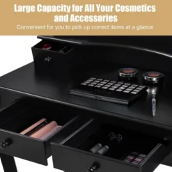 Costway Vanity Makeup Dressing Table Set W/Stool 4 Drawer&Mirror Jewelry Wood Desk Black -Costway GUEST 08a1b52c 2281 43dd 9eb8 4c838afde749