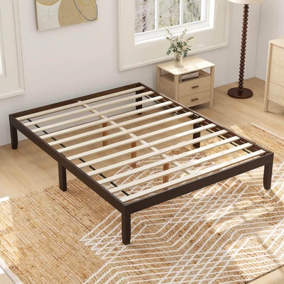 Costway Twin/Full/Queen Size Wooden Platform Bed Frame 14" With Rubber Wood Legs Under-bed Storage Brown 11 Costway Twin/Full/Queen Size Wooden Platform Bed Frame 14" With Rubber Wood Legs Under-bed Storage Brown - Image 11