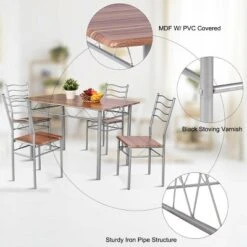 Costway 5 Piece Dining Table Set Wood Metal Kitchen Breakfast Furniture W/4 Chair Walnut -Costway GUEST 09928e47 04e3 4143 ac86 4cd983ca5dac