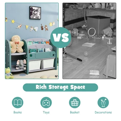 Costway Kids Toy Storage Organizer W/ 2-Tier Bookshelf & Plastic Bins 8 Costway Kids Toy Storage Organizer W/ 2-Tier Bookshelf & Plastic Bins - Image 8